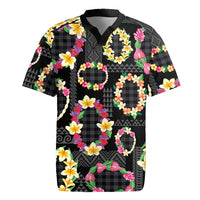 Hawaiian Kakau Tattoo Leis and Palaka Pattern Rugby Jersey Traditional Aloha Tribal Black Color
