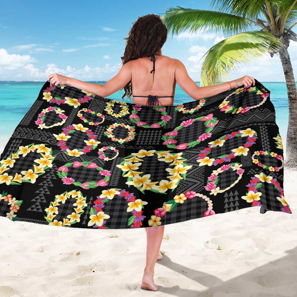 Hawaiian Kakau Tattoo Leis and Palaka Pattern Sarong Traditional Aloha Tribal Black Color