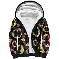 Hawaiian Kakau Tattoo Leis and Palaka Pattern Sherpa Hoodie Traditional Aloha Tribal Black Color LT03 Unisex Black - Polynesian Pride