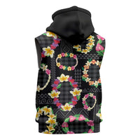 Hawaiian Kakau Tattoo Leis and Palaka Pattern Sleeveless Hoodie Traditional Aloha Tribal Black Color LT03 - Polynesian Pride