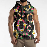 Hawaiian Kakau Tattoo Leis and Palaka Pattern Sleeveless Hoodie Traditional Aloha Tribal Black Color LT03 - Polynesian Pride