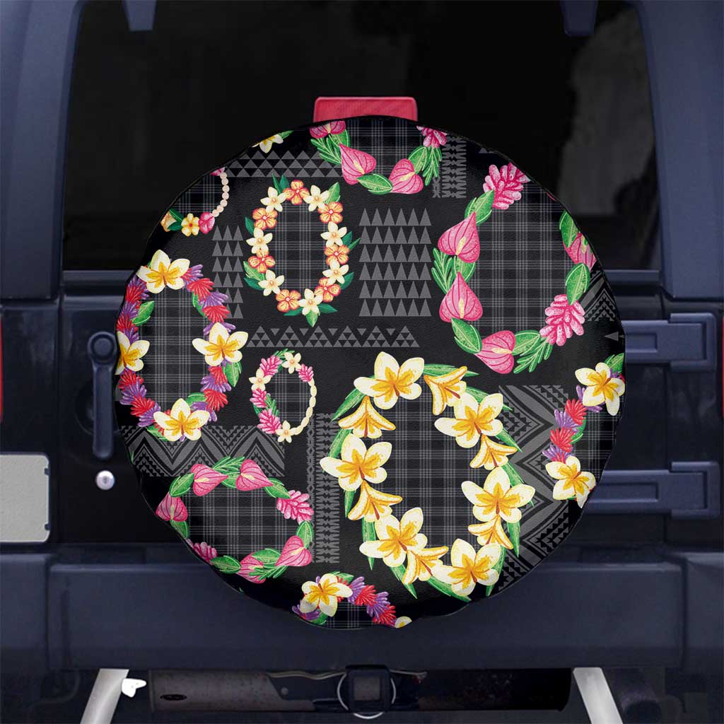Hawaiian Kakau Tattoo Leis and Palaka Pattern Spare Tire Cover Traditional Aloha Tribal Black Color LT03 No hole Black - Polynesian Pride