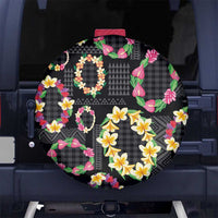 Hawaiian Kakau Tattoo Leis and Palaka Pattern Spare Tire Cover Traditional Aloha Tribal Black Color LT03 No hole Black - Polynesian Pride