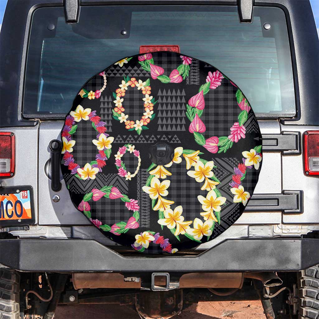 Hawaiian Kakau Tattoo Leis and Palaka Pattern Spare Tire Cover Traditional Aloha Tribal Black Color LT03 Black - Polynesian Pride