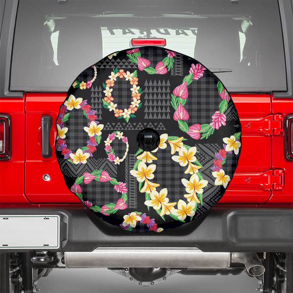 Hawaiian Kakau Tattoo Leis and Palaka Pattern Spare Tire Cover Traditional Aloha Tribal Black Color LT03 - Polynesian Pride