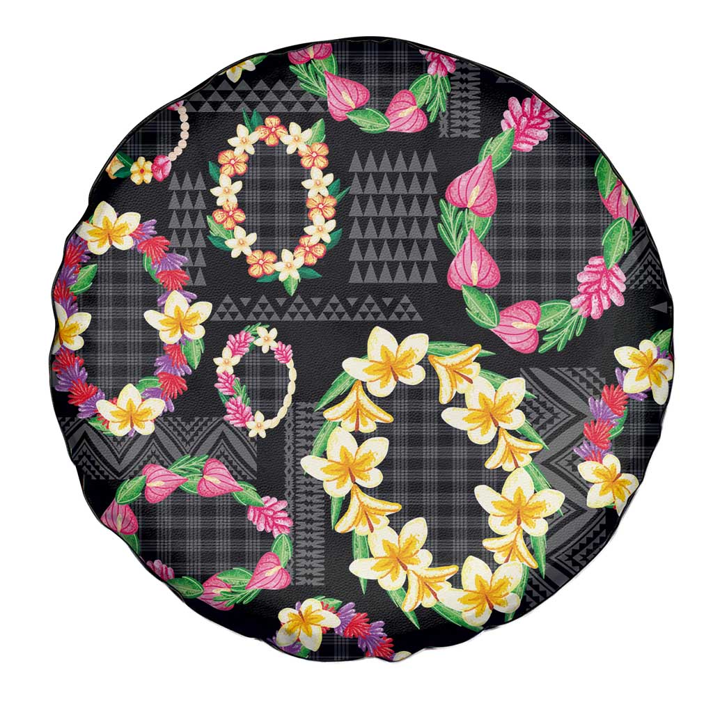 Hawaiian Kakau Tattoo Leis and Palaka Pattern Spare Tire Cover Traditional Aloha Tribal Black Color LT03 - Polynesian Pride