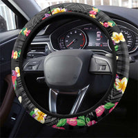 Hawaiian Kakau Tattoo Leis and Palaka Pattern Steering Wheel Cover Traditional Aloha Tribal Black Color LT03 - Polynesian Pride