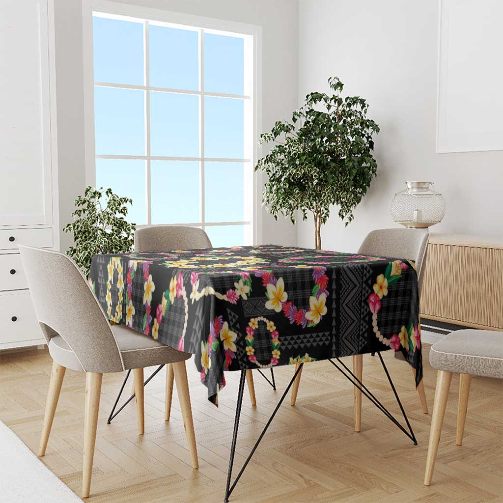 Hawaiian Kakau Tattoo Leis and Palaka Pattern Tablecloth Traditional Aloha Tribal Black Color LT03 - Polynesian Pride