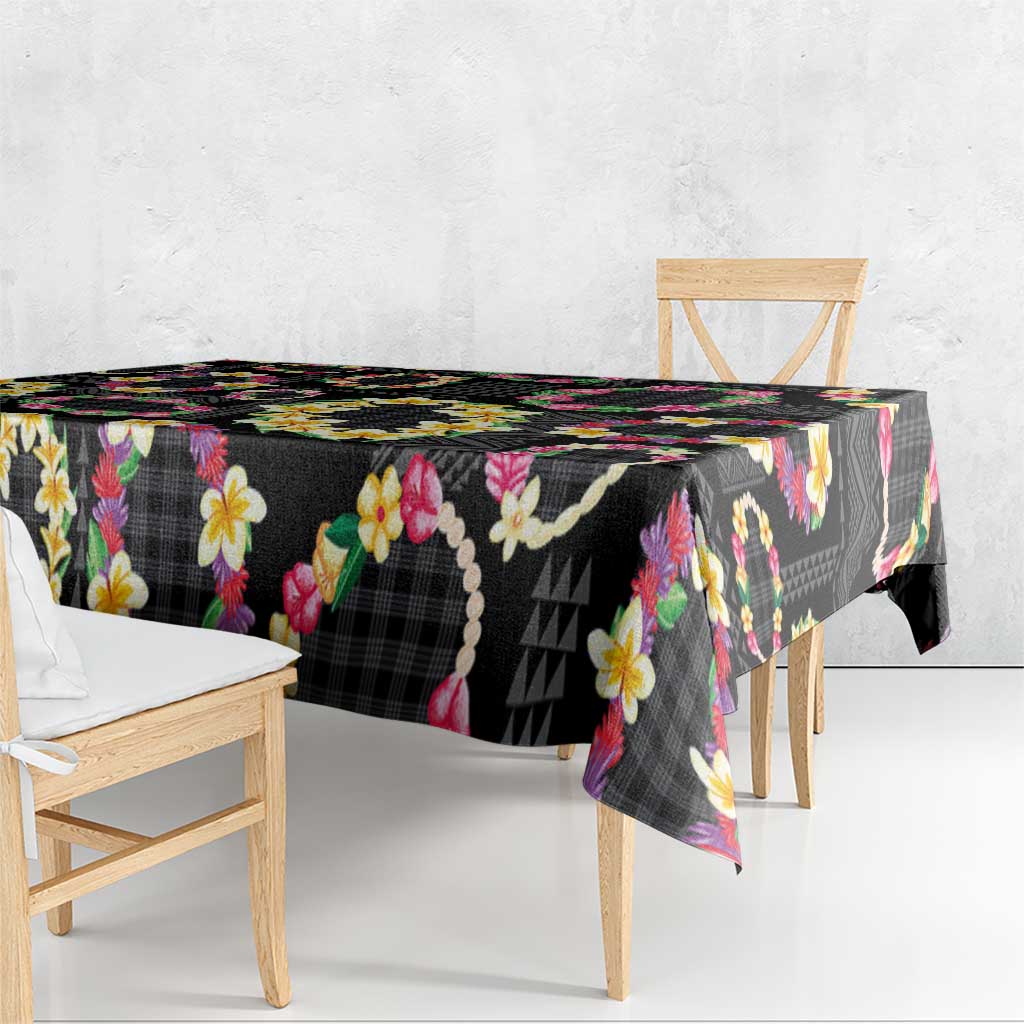 Hawaiian Kakau Tattoo Leis and Palaka Pattern Tablecloth Traditional Aloha Tribal Black Color LT03 - Polynesian Pride