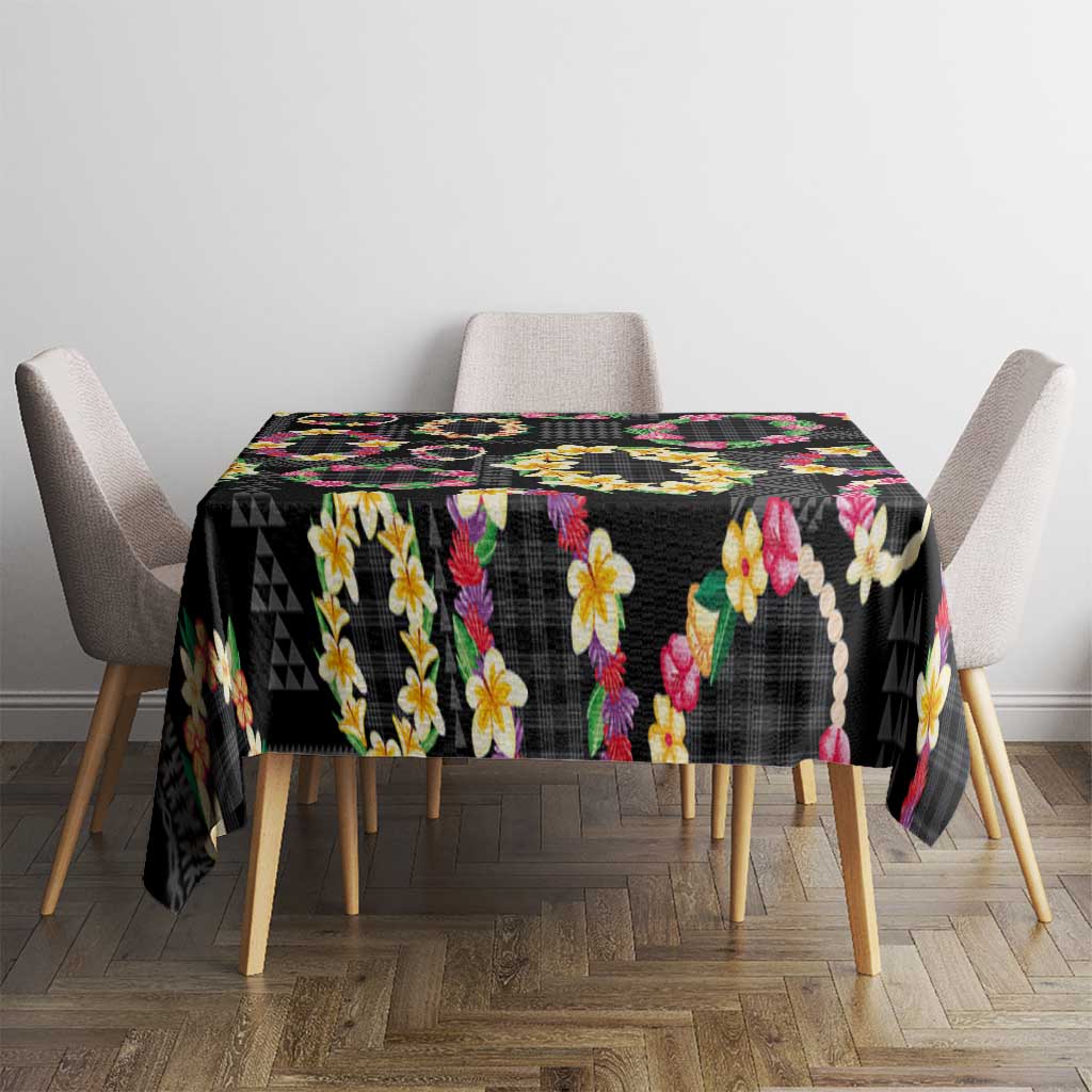 Hawaiian Kakau Tattoo Leis and Palaka Pattern Tablecloth Traditional Aloha Tribal Black Color LT03 - Polynesian Pride