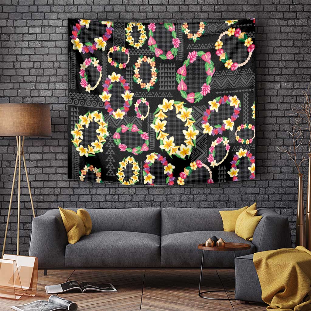 Hawaiian Kakau Tattoo Leis and Palaka Pattern Tapestry Traditional Aloha Tribal Black Color