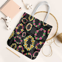 Hawaiian Kakau Tattoo Leis and Palaka Pattern Tote Bag Traditional Aloha Tribal Black Color