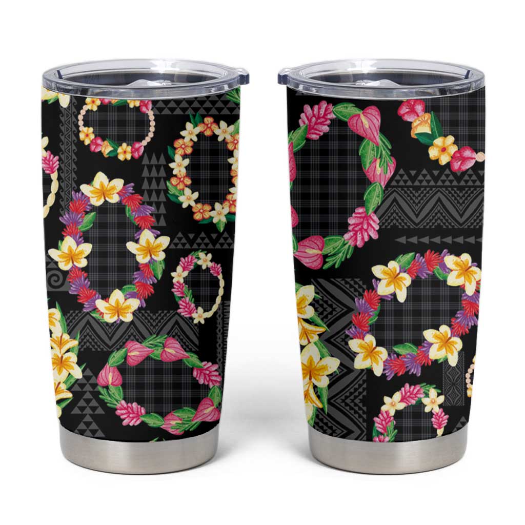 Hawaiian Kakau Tattoo Leis and Palaka Pattern Tumbler Cup Traditional Aloha Tribal Black Color LT03 Black - Polynesian Pride