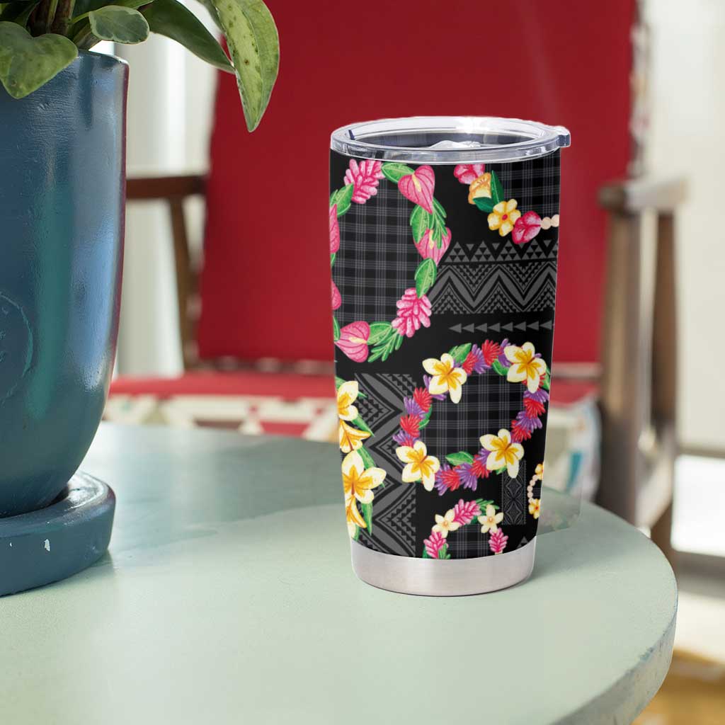Hawaiian Kakau Tattoo Leis and Palaka Pattern Tumbler Cup Traditional Aloha Tribal Black Color LT03 - Polynesian Pride