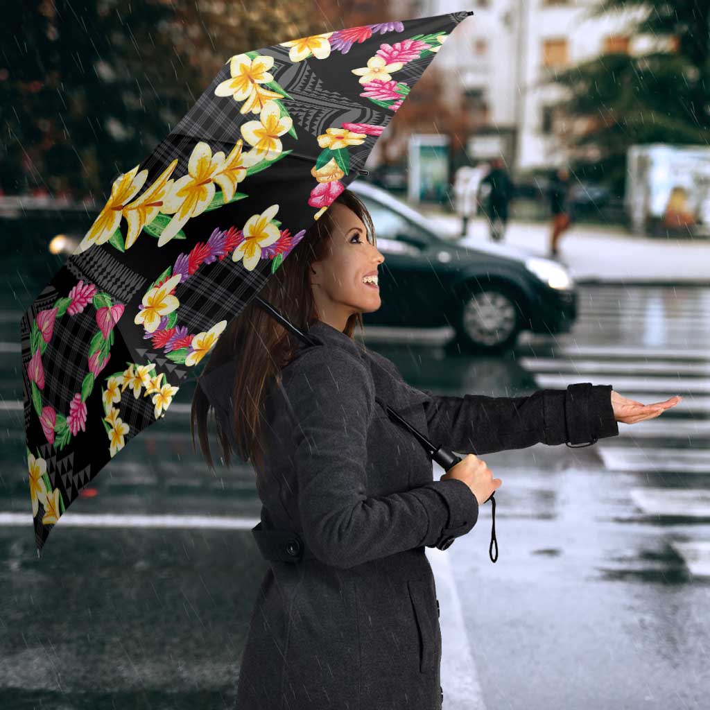 Hawaiian Kakau Tattoo Leis and Palaka Pattern Umbrella Traditional Aloha Tribal Black Color