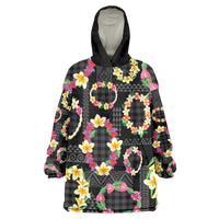 Hawaiian Kakau Tattoo Leis and Palaka Pattern Wearable Blanket Hoodie Traditional Aloha Tribal Black Color LT03 One Size Black - Polynesian Pride