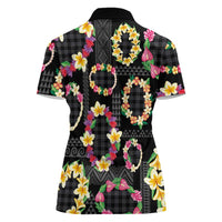 Hawaiian Kakau Tattoo Leis and Palaka Pattern Women Polo Shirt Traditional Aloha Tribal Black Color LT03 - Polynesian Pride