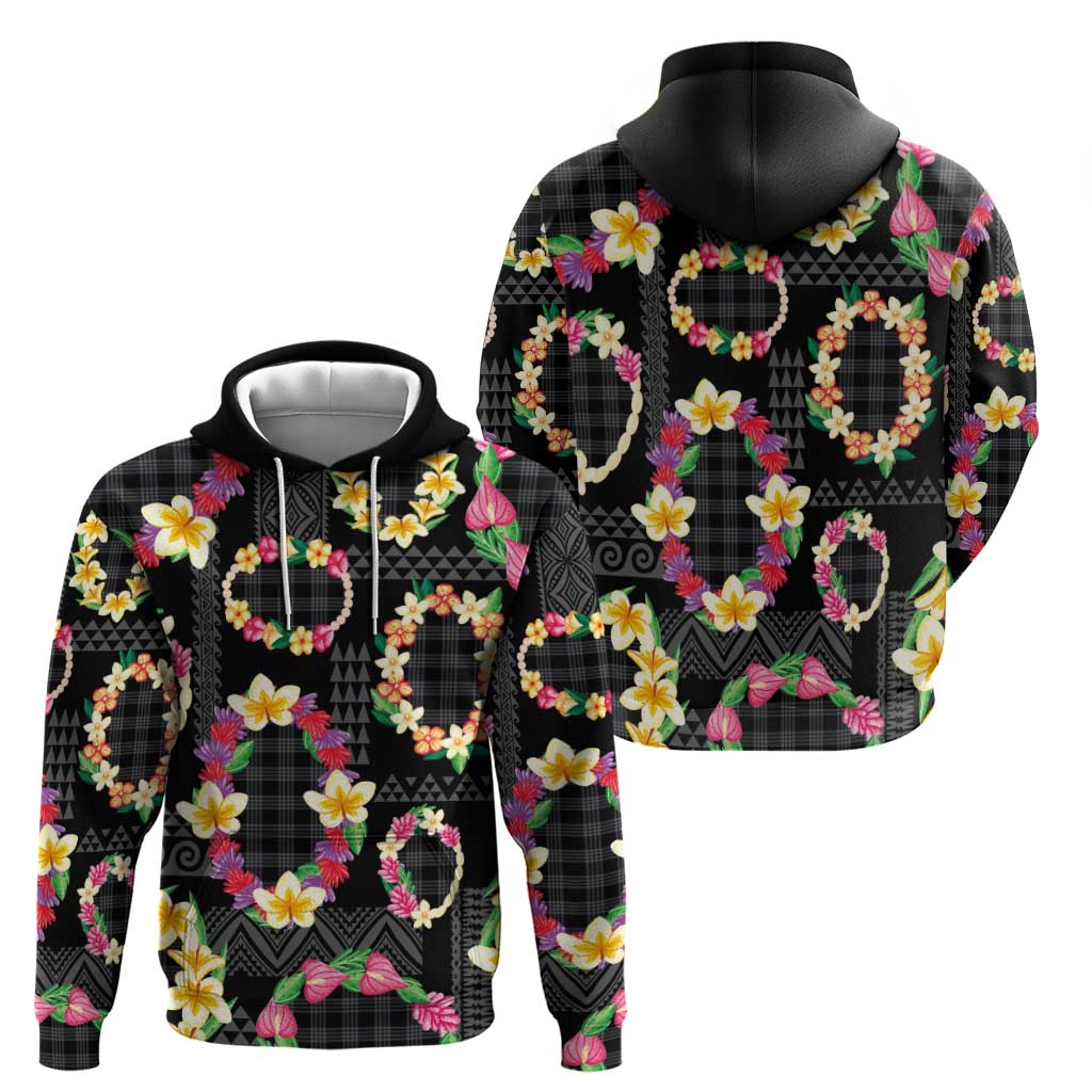 Hawaiian Kakau Tattoo Leis and Palaka Pattern Zip Hoodie Traditional Aloha Tribal Black Color LT03 - Polynesian Pride