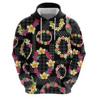Hawaiian Kakau Tattoo Leis and Palaka Pattern Zip Hoodie Traditional Aloha Tribal Black Color LT03 - Polynesian Pride