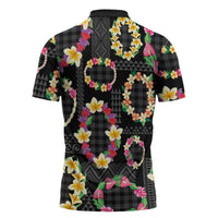 Hawaiian Kakau Tattoo Leis and Palaka Pattern Zipper Polo Shirt Traditional Aloha Tribal Black Color LT03 - Polynesian Pride