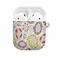 Hawaiian Kakau Tattoo Leis and Palaka Pattern AirPods Case Traditional Aloha Tribal White Color