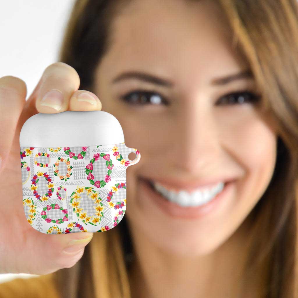 Hawaiian Kakau Tattoo Leis and Palaka Pattern AirPods Case Traditional Aloha Tribal White Color