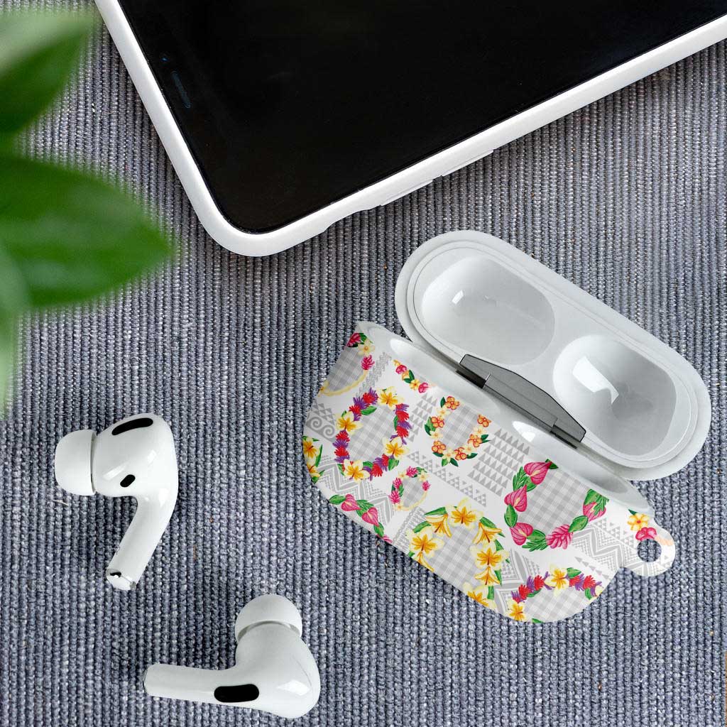 Hawaiian Kakau Tattoo Leis and Palaka Pattern AirPods Case Traditional Aloha Tribal White Color
