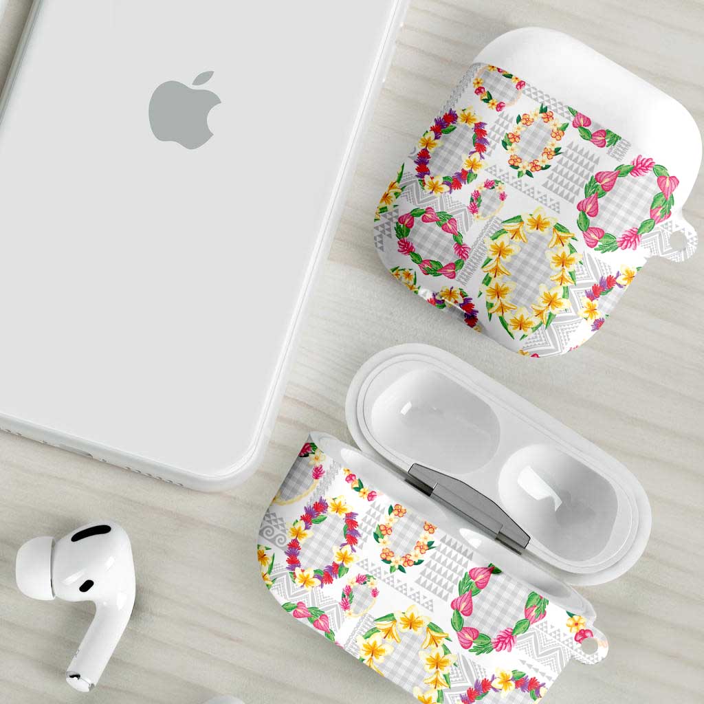 Hawaiian Kakau Tattoo Leis and Palaka Pattern AirPods Case Traditional Aloha Tribal White Color