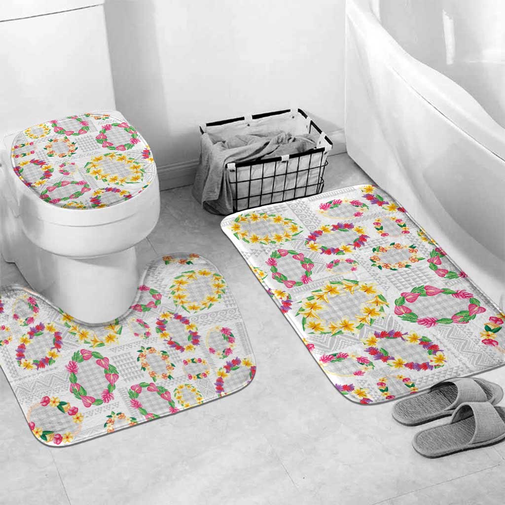 Hawaiian Kakau Tattoo Leis and Palaka Pattern Bathroom Set Traditional Aloha Tribal White Color