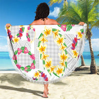 Hawaiian Kakau Tattoo Leis and Palaka Pattern Beach Blanket Traditional Aloha Tribal White Color