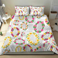 Hawaiian Kakau Tattoo Leis and Palaka Pattern Bedding Set Traditional Aloha Tribal White Color