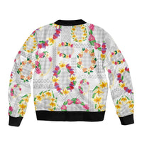 Hawaiian Kakau Tattoo Leis and Palaka Pattern Bomber Jacket Traditional Aloha Tribal White Color LT03 - Polynesian Pride