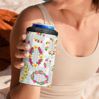 Hawaiian Kakau Tattoo Leis and Palaka Pattern 4 in 1 Can Cooler Tumbler Traditional Aloha Tribal White Color LT03 - Polynesian Pride