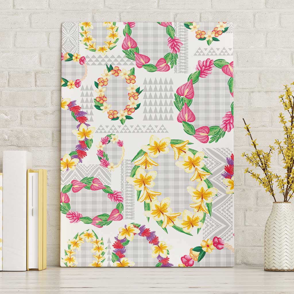 Hawaiian Kakau Tattoo Leis and Palaka Pattern Canvas Wall Art Traditional Aloha Tribal White Color