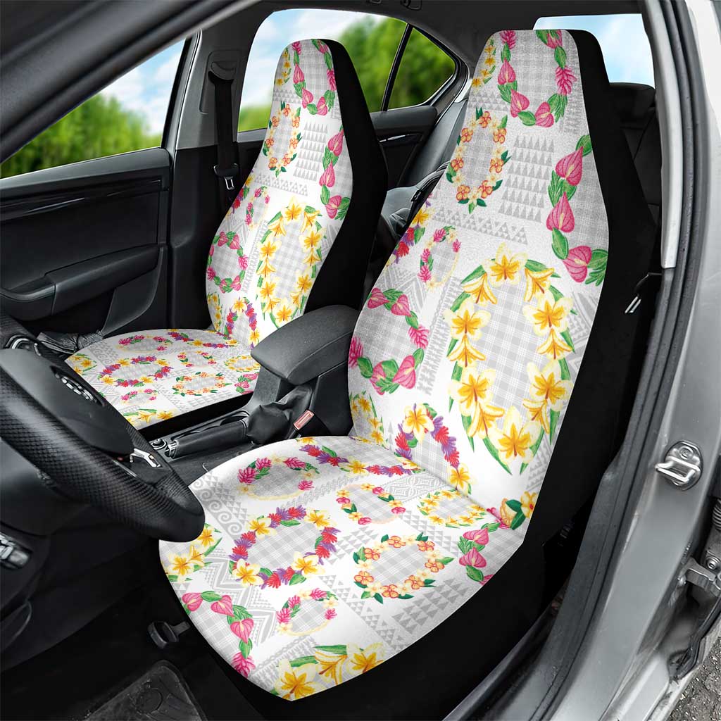 Hawaiian Kakau Tattoo Leis and Palaka Pattern Car Seat Cover Traditional Aloha Tribal White Color LT03 - Polynesian Pride