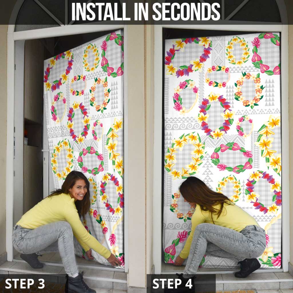 Hawaiian Kakau Tattoo Leis and Palaka Pattern Door Cover Traditional Aloha Tribal White Color LT03 - Polynesian Pride
