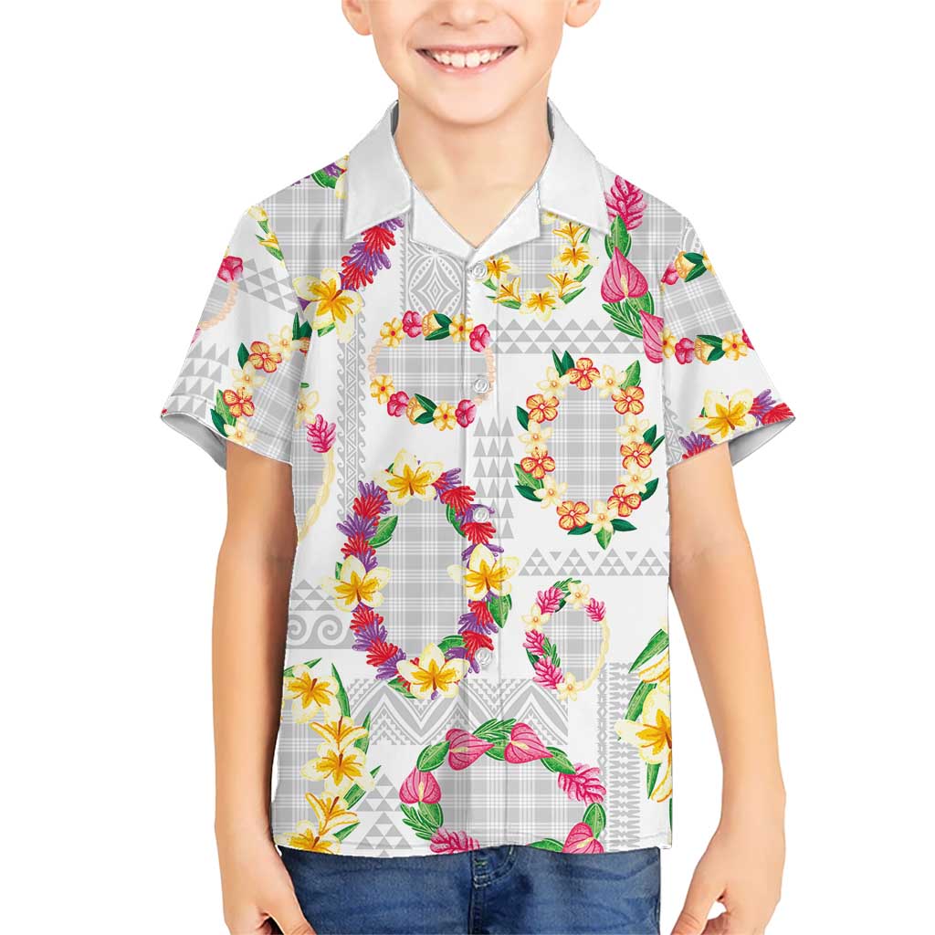 Hawaiian Kakau Tattoo Leis and Palaka Pattern Family Matching Mermaid Dress and Hawaiian Shirt Traditional Aloha Tribal White Color LT03 Son's Shirt White - Polynesian Pride