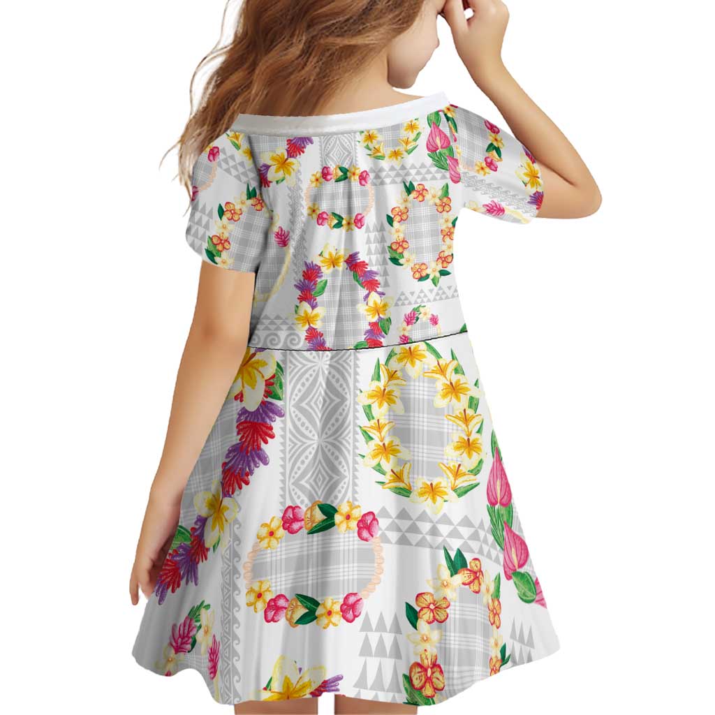 Hawaiian Kakau Tattoo Leis and Palaka Pattern Family Matching Off The Shoulder Long Sleeve Dress and Hawaiian Shirt Traditional Aloha Tribal White Color LT03 - Polynesian Pride