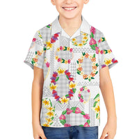 Hawaiian Kakau Tattoo Leis and Palaka Pattern Family Matching Off Shoulder Maxi Dress and Hawaiian Shirt Traditional Aloha Tribal White Color LT03 Son's Shirt White - Polynesian Pride