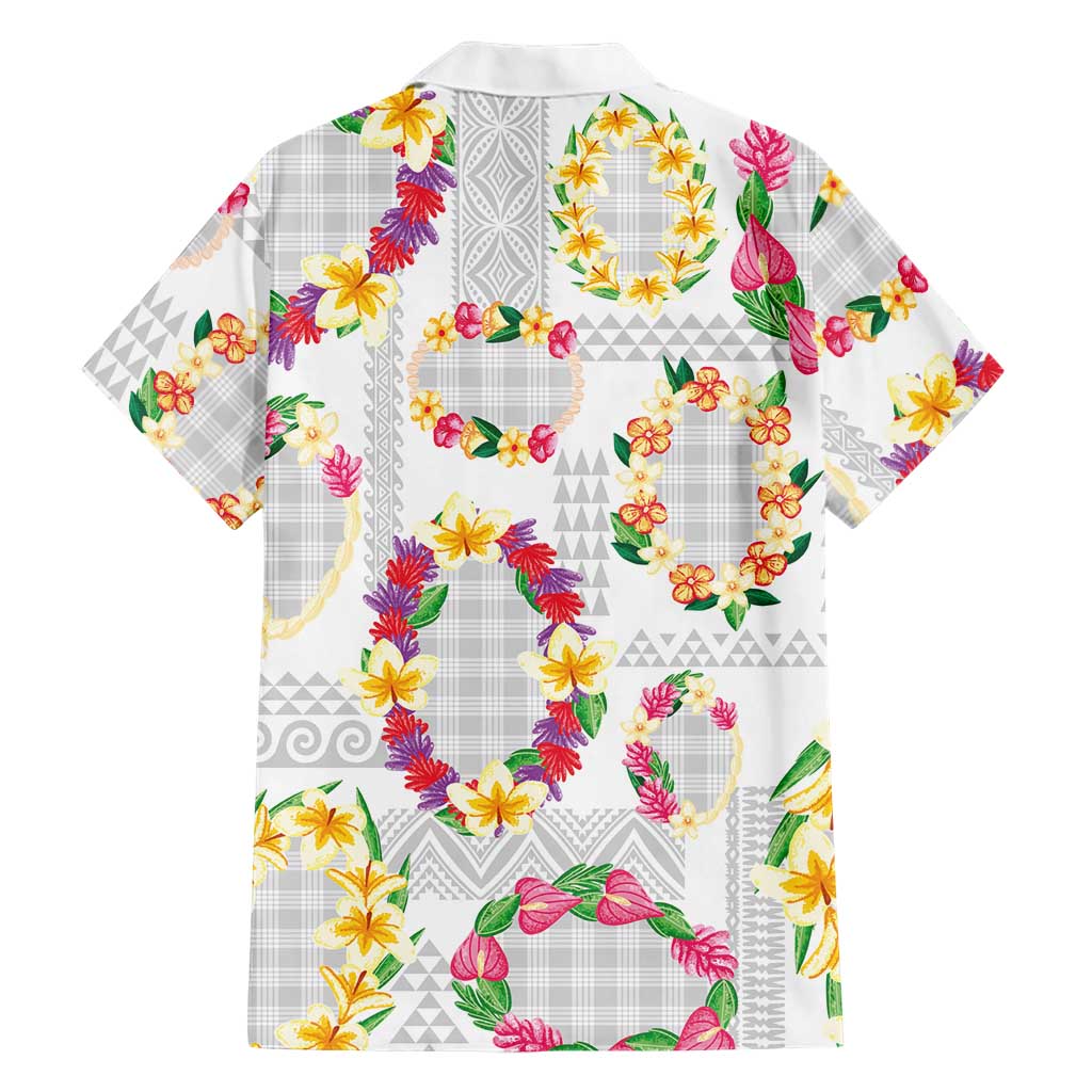 Hawaiian Kakau Tattoo Leis and Palaka Pattern Family Matching Off Shoulder Short Dress and Hawaiian Shirt Traditional Aloha Tribal White Color LT03 - Polynesian Pride
