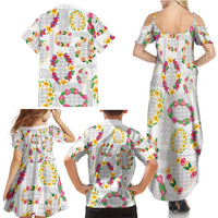 Hawaiian Kakau Tattoo Leis and Palaka Pattern Family Matching Summer Maxi Dress and Hawaiian Shirt Traditional Aloha Tribal White Color LT03 - Polynesian Pride