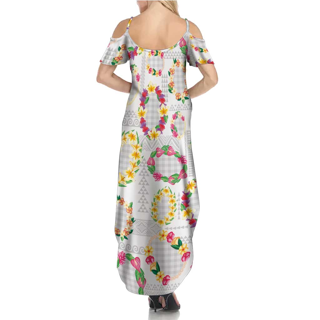 Hawaiian Kakau Tattoo Leis and Palaka Pattern Family Matching Summer Maxi Dress and Hawaiian Shirt Traditional Aloha Tribal White Color LT03 - Polynesian Pride