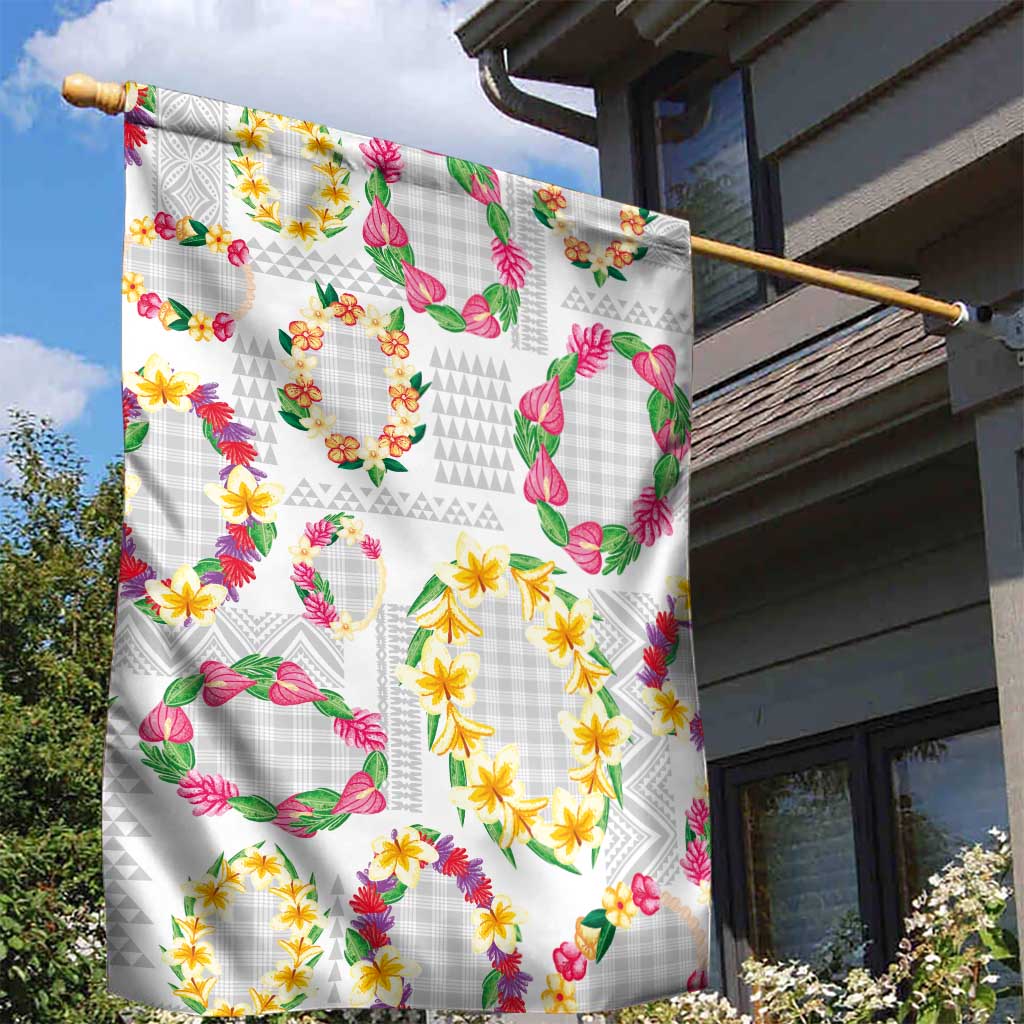 Hawaiian Kakau Tattoo Leis and Palaka Pattern Garden Flag Traditional Aloha Tribal White Color