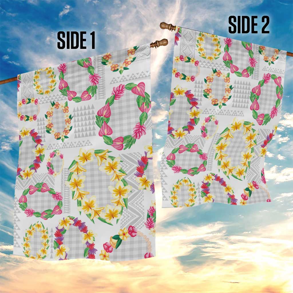 Hawaiian Kakau Tattoo Leis and Palaka Pattern Garden Flag Traditional Aloha Tribal White Color