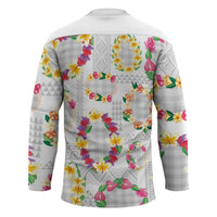Hawaiian Kakau Tattoo Leis and Palaka Pattern Hockey Jersey Traditional Aloha Tribal White Color LT03 - Polynesian Pride
