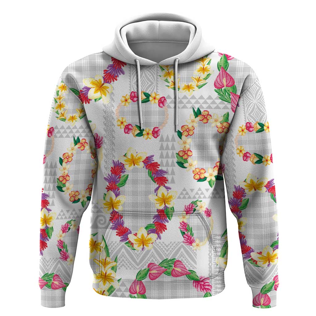 Hawaiian Kakau Tattoo Leis and Palaka Pattern Hoodie Traditional Aloha Tribal White Color LT03 Pullover Hoodie White - Polynesian Pride