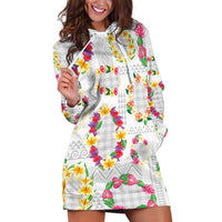 Hawaiian Kakau Tattoo Leis and Palaka Pattern Hoodie Dress Traditional Aloha Tribal White Color LT03 White - Polynesian Pride