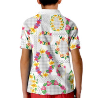 Hawaiian Kakau Tattoo Leis and Palaka Pattern Kid Polo Shirt Traditional Aloha Tribal White Color LT03 - Polynesian Pride
