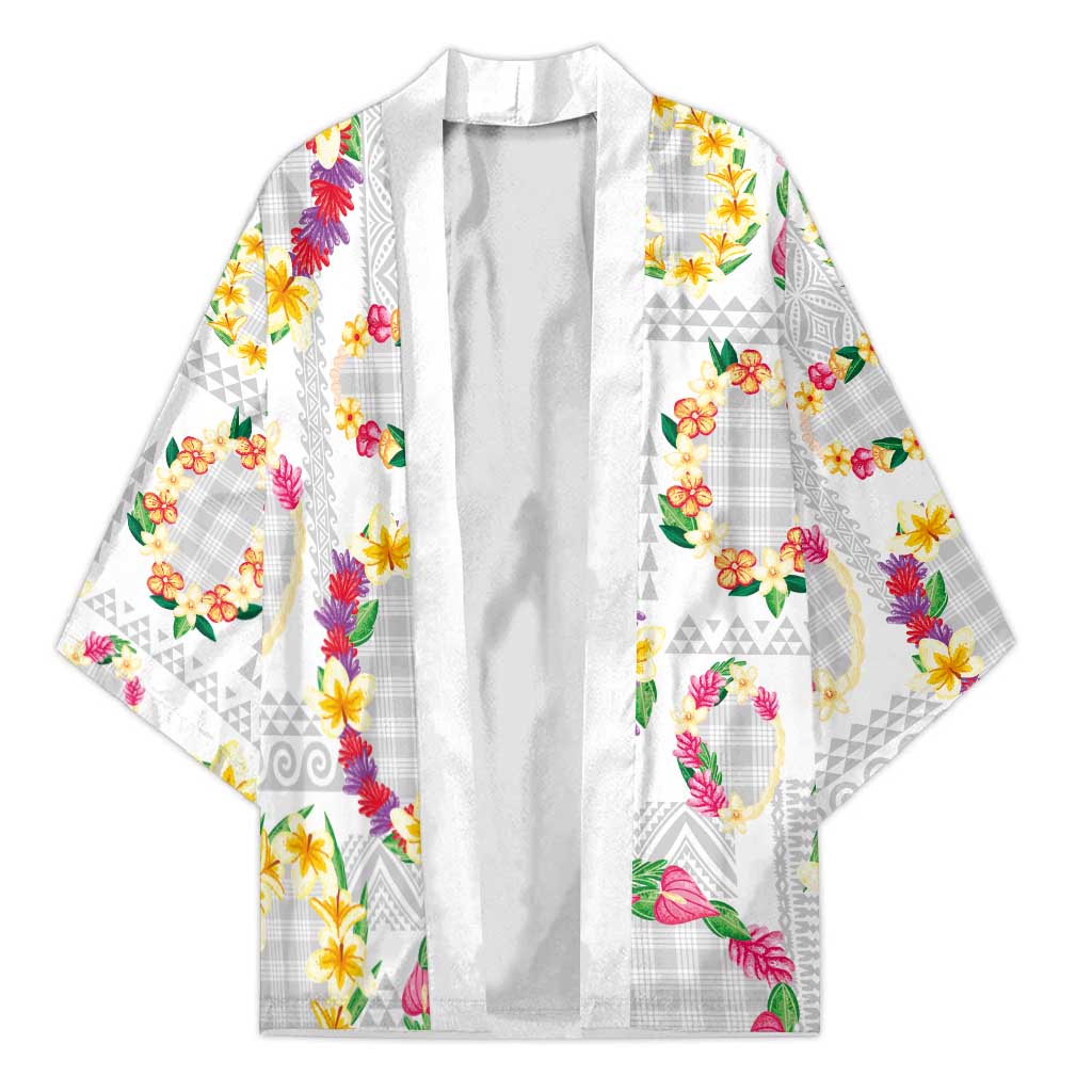 Hawaiian Kakau Tattoo Leis and Palaka Pattern Kimono Traditional Aloha Tribal White Color
