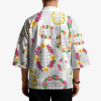 Hawaiian Kakau Tattoo Leis and Palaka Pattern Kimono Traditional Aloha Tribal White Color
